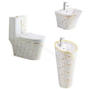 Cuvette de toilette en marbre blanc doré toilette en céramique design en marbre toilette inodoros lavabo mural <span class=keywords><strong>prix</strong></span> - Product Image 1