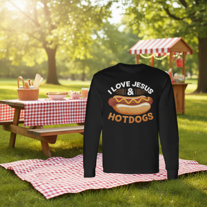 T-shirt a maniche lunghe I Love Jesus And Hotdogs per uomo e donna, abbigliamento casual - Product Image 3