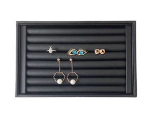 Plateau à bijoux en cuir PU noir grande capacité pour le rangement et la présentation de bagues, colliers et boucles d'oreilles - Product Image 1