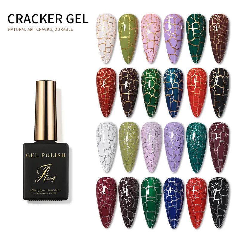 Fashion thick coating crack effect cracker crackle gel nail art polish with white base sliver and golden primer effect