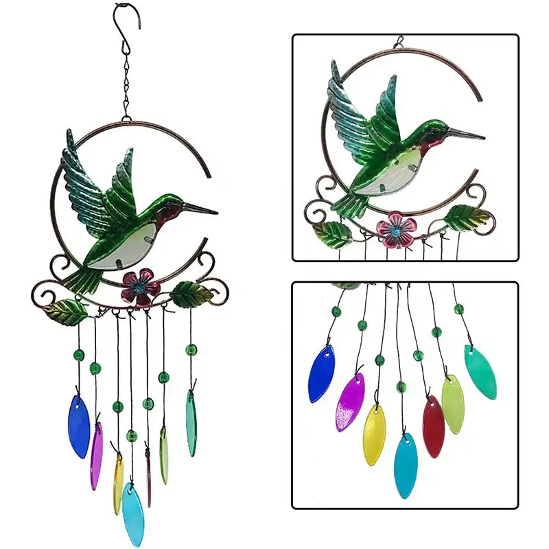 Креативные подвесные ветряные колокольчики, металлические колокольчики с колибри, уличное украшение