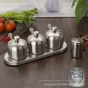 Yolecen Ustensiles de <span class=keywords><strong>cuisine</strong></span> Style européen en acier inoxydable 304 Ensemble de trois pièces Pot d'assaisonnement Bouteille Boîte à condiments pour solide - Product Image 2