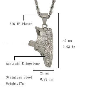 สร้อยคอฮิปฮอป สแตนเลสประดับเพชรซิคอน รูปทรงรองเท้าผ้าใบ - Product Image 5