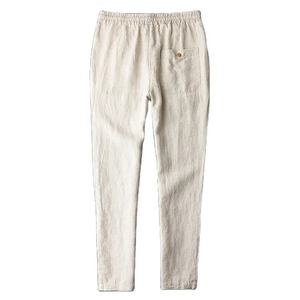 Logo personnalisé avec cordon de serrage <span class=keywords><strong>Pantalon</strong></span> <span class=keywords><strong>en</strong></span> <span class=keywords><strong>lin</strong></span> à jambes larges pour hommes <span class=keywords><strong>Pantalon</strong></span> respirant à taille élastique <span class=keywords><strong>Pantalon</strong></span> à jambes droites Vente <span class=keywords><strong>en</strong></span> gros - Product Image 2