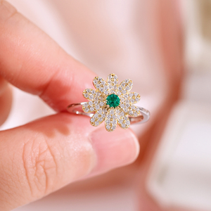 <span class=keywords><strong>Anello</strong></span> da Donna in Argento S925 Placcato Rodio con Smeraldo Verde Sintetico da 0,25 Carati a Forma di Margherita - Product Image 6