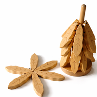 Ensemble de dessous-de-plat en bois personnalisés en forme de feuille, pliables, support de pot chaud en forme d'arbre, dessous-de-plat en bois avec support pour table de cuisine