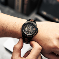 Montre automatique tendance en acier inoxydable et bois, faite à la main, naturelle, vintage, personnalisable avec votre logo, pour homme - Vente en gros