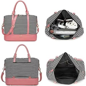 BSCI Factory Women <b>Ladies</b> Tote Canvas Travel Duffel <b>Bags</b> <b>Weekender</b> Overnight <b>Bag</b> with Bottom Shoe Compartment - Product Image 4