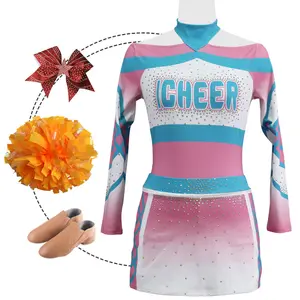 All Star spandex cheerleading costumes embroidery rhinestones sublimate blue fabric cheerleading uniforms