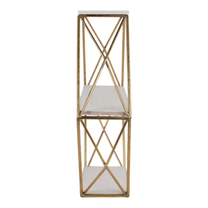 Mensola esagonale moderna da parete con struttura in legno e metallo per soggiorno, organizer da appendere contemporaneo per l'arredamento della casa - Product Image 3