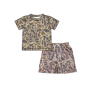 Ensemble de vêtements pour enfant, garçon, style western, manches courtes, camouflage vert, boutique pour petit garçon, vente en gros, BT1713 - Product Image 2