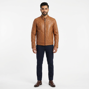 Chaqueta de Cuero Genuino para Hombre, Estilo Vintage, Transpirable, con Cuello Alto, para Motociclista, Otoño - Product Image 1