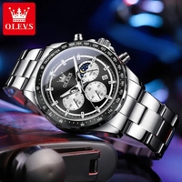 OLEVS 2945 Phase de lune calendrier lumineux petite seconde mode montre à quartz cadeau cadran rond en acier inoxydable montre-bracelet