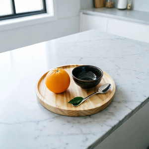 Plateau rond en bois massif 25x25x2 cm, plateau de service pour fruits, thé, collations, hôtel, café et thé - Product Image 1