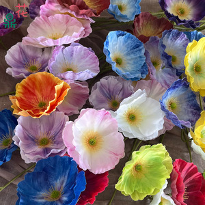 Fleurs de pavot artificielles en soie, couleurs mélangées, faites à la main, décorations de mariage pour toile de fond de cérémonie, allée d'hôtel - Product Image 4