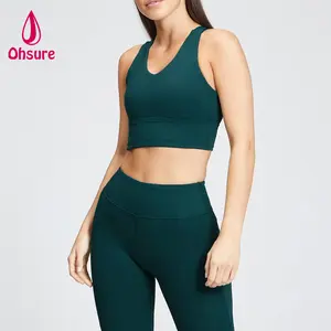 custom logo Stretch moisture wicking sports bra soft caged racer back design with straps Medium Impact running sport yoga bra