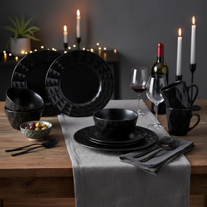 Service de table émaillé Elama Retro Chic 16 pièces noir, compatible lave-vaisselle, pour les fêtes - Product Image 3