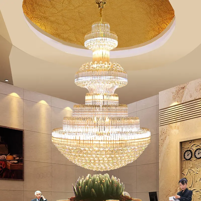 Vàng hiện đại dẫn đèn chùm sang trọng lớn Đèn Chùm Pha Lê cho tiệc khách sạn