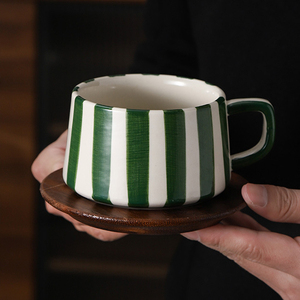 Modern Style Handmade Ceramic <b>Cup</b> and Saucer <b>Set</b> Striped Design <b>Tea</b> <b>Cup</b> <b>Set</b> Cappuccino Coffee <b>Cup</b> - Product Image 5