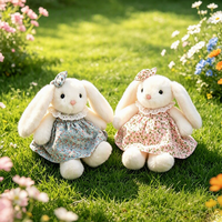 Peluche Lapin en Robe Florale à Longues Oreilles et Col en Dentelle, Super Douce, Anti-Stress, en Coton PP Brodé et Maille, Unisexe