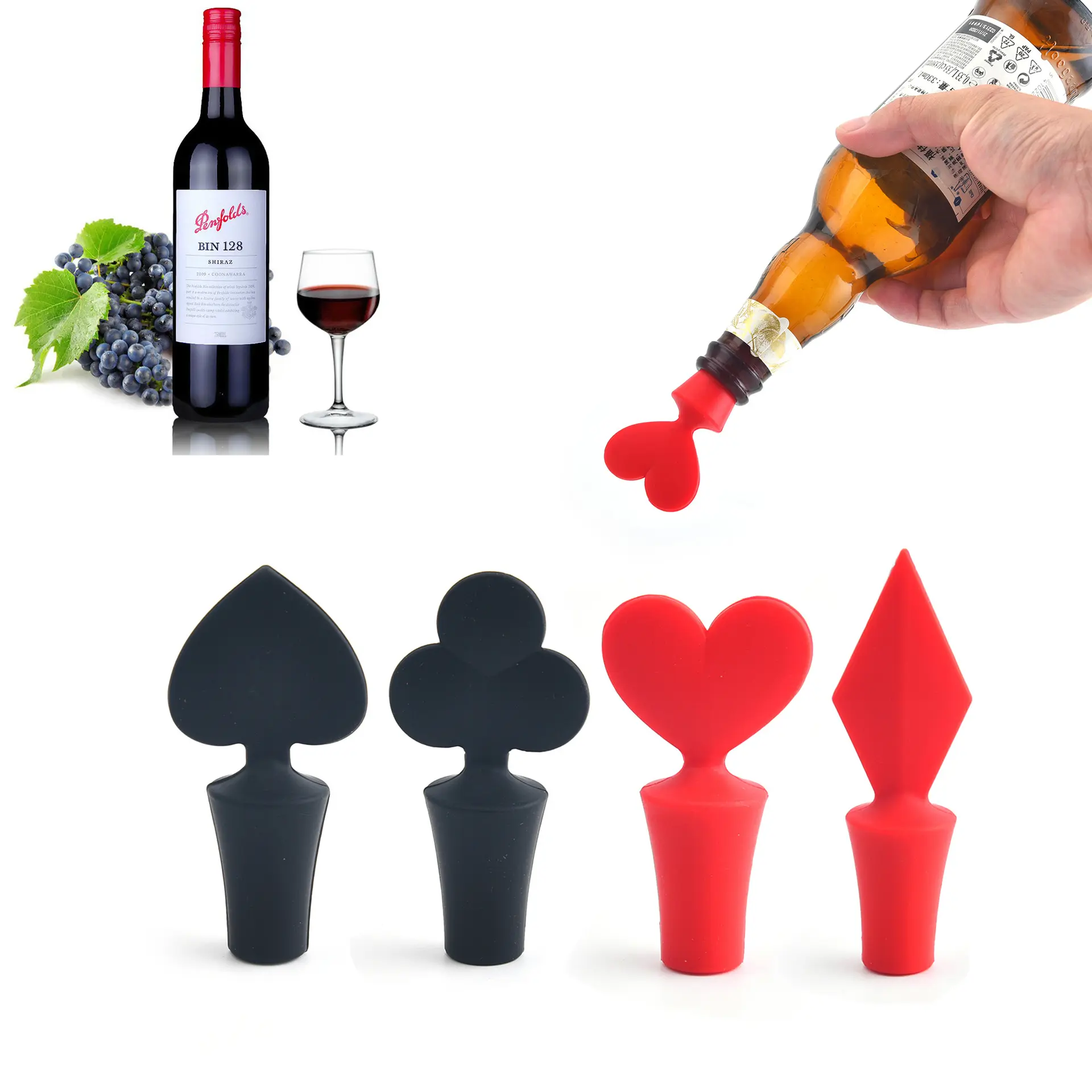 Tappi per bottiglie di vino in silicone sottovuoto a forma di Poker tappo per vino in silicone per uso alimentare