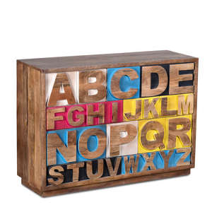 Commode industrielle moderne avec finition en bois recyclé, structure en métal noir, 5 tiroirs profonds - Product Image 2