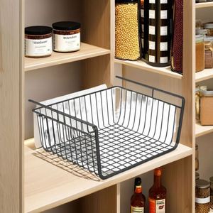 High Quality Black Under Cabinet Storage Shelf Wire Basket Organizer Fit Dual <b>Hooks</b> for Kitchen Pantry Desk Bookshelf - Product Image 3