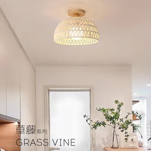 Lámpara de Techo de Mimbre y Ratán, Estilo Nórdico, Iluminación para Entrada, Tono Cálido, 30 cm de Diámetro - Product Image 1