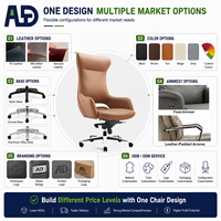Chaise de bureau exécutive ergonomique en cuir, dossier haut, pivotante, inclinable, avec accoudoirs rembourrés et base chromée