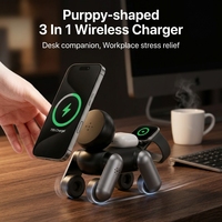 Nouvel article, design mignon, forme de chien robot, pliable, multifonctionnel, chargeur rapide 15 W, chargeur sans fil magnétique 3 en 1 avec lumière nocturne