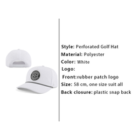 Casquette de baseball perforée personnalisée OEM avec logo en PVC, casquette de golf, casquette snapback, casquette de performance avec corde