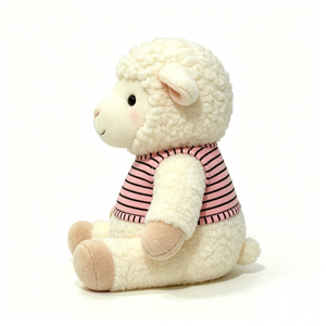 Peluche de cordero, peluche de oveja, peluche de oveja de lana rizada, cordero de juguete con camisa a rayas, peluche de oveja color crema, muñeco de cordero bebé, linda figura de granja - Product Image 4