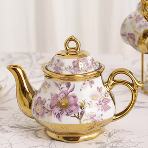 Juego de <span class=keywords><strong>Taza</strong></span> y Platillo de Cerámica Electrochapada para Café Espresso con Soporte de Hierro y Juego de <span class=keywords><strong>Tetera</strong></span>, con un Exquisito Diseño Floral y Cucharas de Regalo - Product Image 3