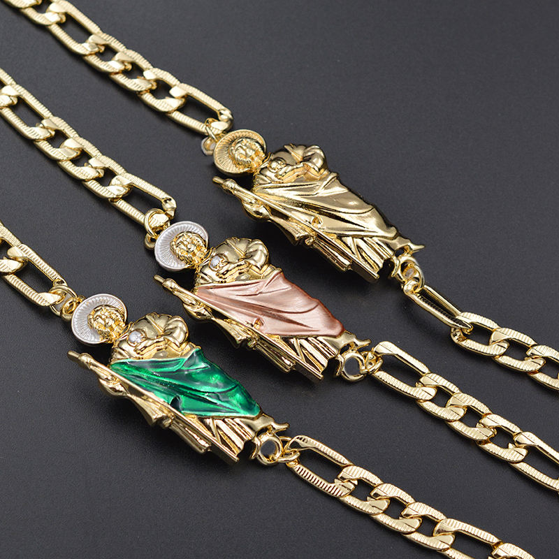 High Quality 14k Oro Laminado San Judas Bracelet Men Women Punk Unique Tadeo Bracelet Religious Platinum Jewelry 