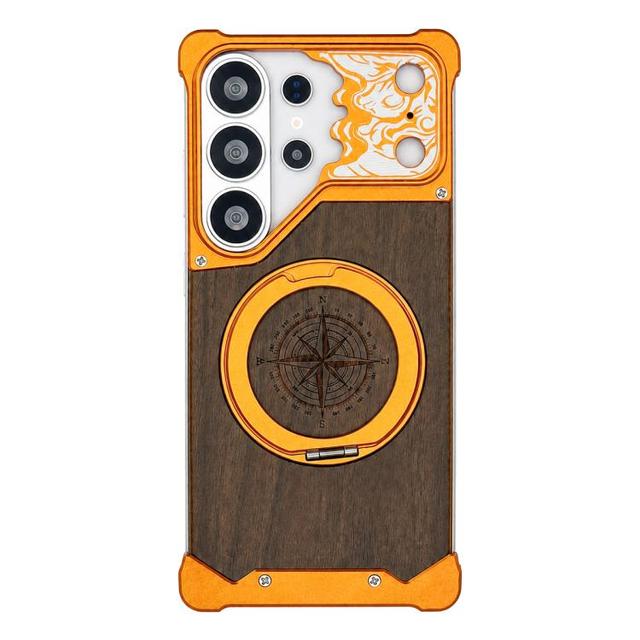 High Quality Phone Cover for Galaxy S26 Ultra 5G Horse-face Walnut 360 Holder Magnetic Phone Case