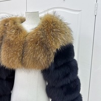Veste Courte en Fourrure de Renard et de Raton Laveur Double Trame de Luxe de Haute Qualité RX Furs avec Deux Manches Longues en Fourrure pour Femme