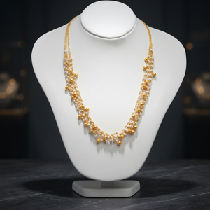 Elegante collar de perlas doradas en capas con cuentas colgantes, joyería india tradicional hecha a mano para mujeres, ideal para ocasiones festivas. - Product Image 4