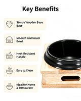 Bol en aluminium coréen anti-chaleur épaissi pour Bibimbap avec plateau de service en bois, bol à soupe de soja pour fondue avec base en bois