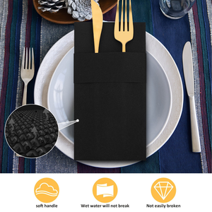 Papier de <span class=keywords><strong>serviette</strong></span> Airlaid <span class=keywords><strong>jetable</strong></span> noir avec sensation de lin de poche essuie-mains d'invité <span class=keywords><strong>pré</strong></span>-pliés pour décoration Restaurant Hôtel - Product Image 5