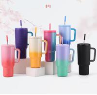 Taza de café de Color sólido de 40oz, taza de viaje de doble pared, vaso aislado de acero inoxidable con asa, tazas para exteriores, vaso con pajita