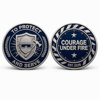 Maßgefertigte Moderne Challenge-Münze PROTECT SERVE Silberbeschichtet Marineblau Emaille Druckguss Gedenkmedaille Vatertag