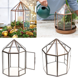 Terrario de Vidrio Dorado con Puerta, Redondo, Geométrico, para Decoración de Jardín de Hadas en Miniatura, para <span class=keywords><strong>Suculentas</strong></span> - Product Image 4