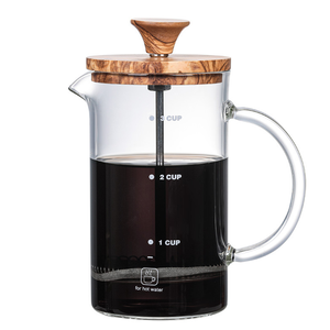 Cafetière à pression française en bambou naturel Urne en verre à double pression avec délicieux outil de thé de cuisine pour infuser du café - Product Image 1