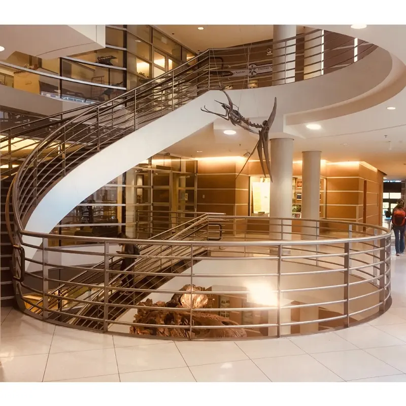 Modern Home Curved Stairs Decoration staircase design wooden treads and 12mm Glass Railing