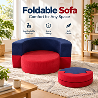 Pouf pliant rond avec housse zippée en tissu color-block pour enfants et salon