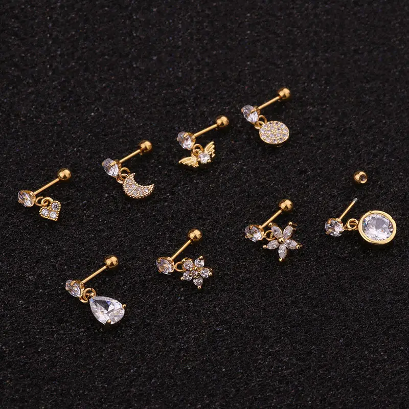 16G Bedah Baja Anting-Anting untuk Wanita Tragus Tulang Rawan Piercing Barbel Gold Anodized Cz Permata Telinga Studs Perhiasan Grosir 3/4/5Mm