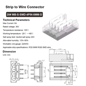 Conector de <span class=keywords><strong>Cable</strong></span> para Tira LED RGB de 8mm y 4 Pines, sin Espacios, SMD 5050, para Iluminación con Perfil de Aluminio - Product Image 2