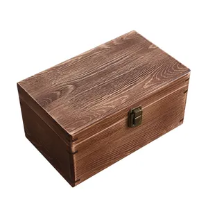 Doppels chicht Kiefer karbon isierte Box Verpackung drei Fach benutzer definierte Logo Holzkisten Lagerung Holzkiste