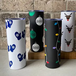 2023 nouveau gobelet d'arbre de noël 20oz cadeau de vacances en acier inoxydable Sublimation tasse sous vide gobelet avec paille et couvercle