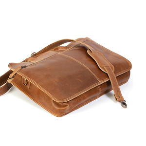 Classic Style Zipper Closure Laptop Briefcase Genuine Leather 15 Inch Durable Shoulder <b>Bag</b> for Work - Product Image 3